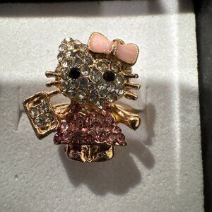 Adorable Hello Kitty Cat Kitten Silvertone Costume Adjustable Ring NEW w Box A4